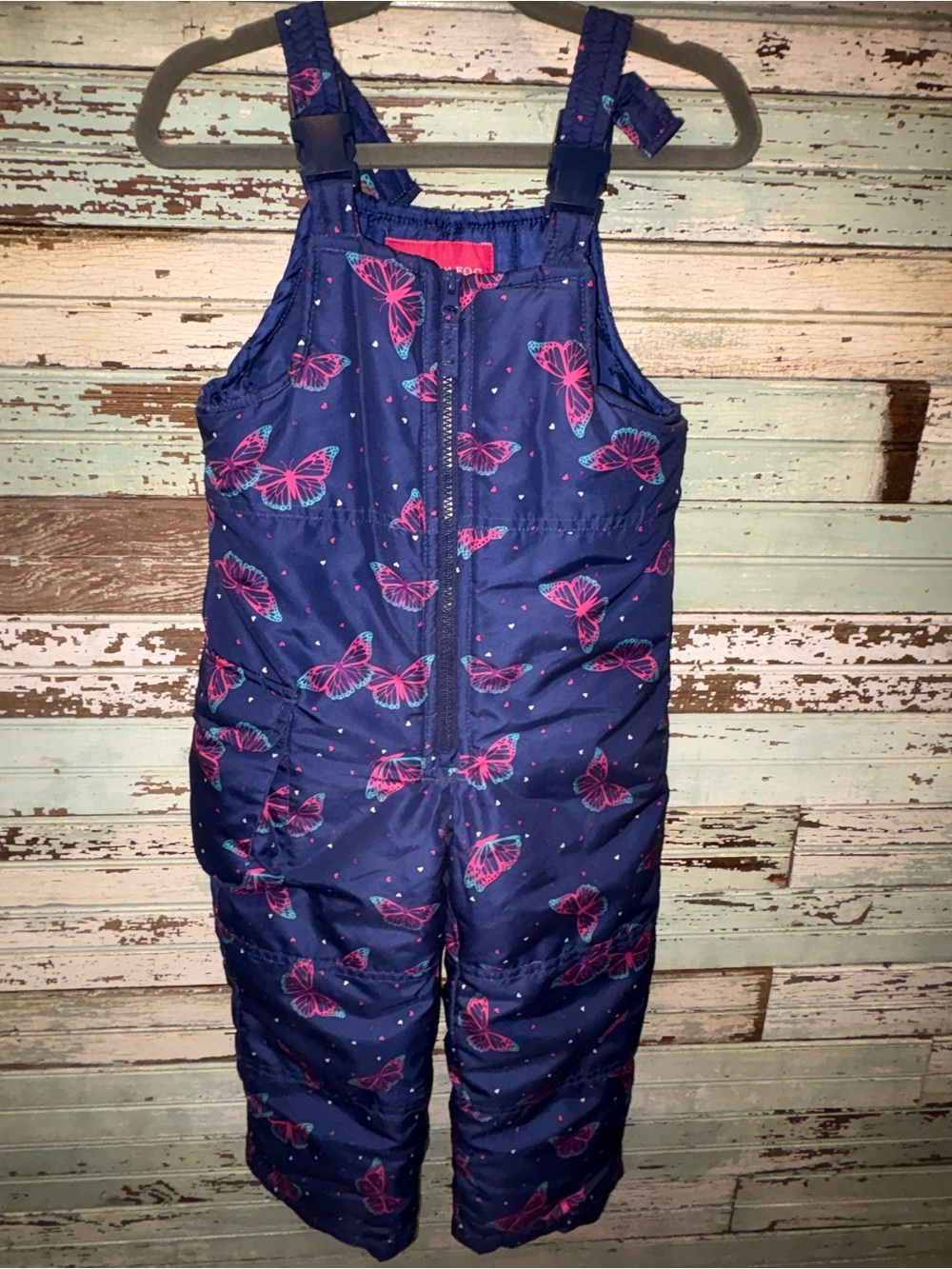 London Fog Navy Pink Butterfly Snow Overalls